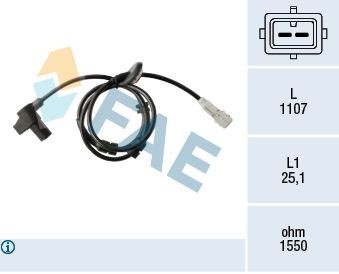 FAE 78372 ABS sensor with cable, Inductive Sensor, 2-pin connector, 1107mm