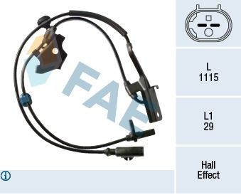 FAE 78389 ABS sensor with cable, Hall Sensor, 2-pin connector, 1115mm