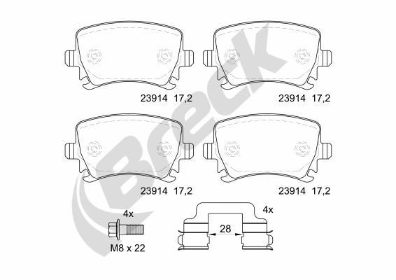 BRECK 23914 00 704 10 Brake pad set prepared for wear indicator, with accessories