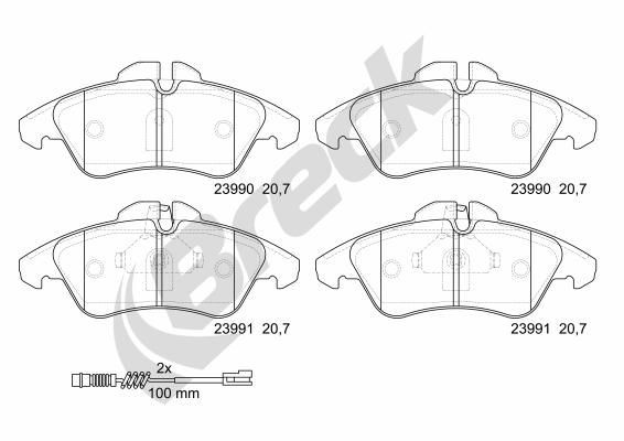 BRECK 23990 00 703 10 Brake pad set prepared for wear indicator, with accessories