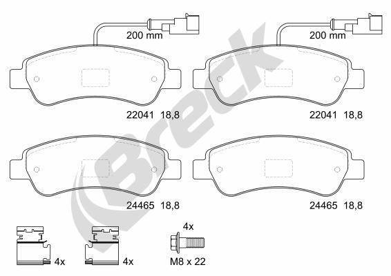 BRECK 24465 00 703 10 Brake pad set incl. wear warning contact, with integrated wear sensor, with accessories