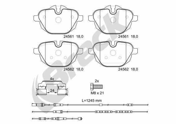 24561 00 552 10 BRECK Brake pad set JEEP Ceramic, prepared for wear indicator, with anti-squeak plate, with brake caliper screws, with accessories