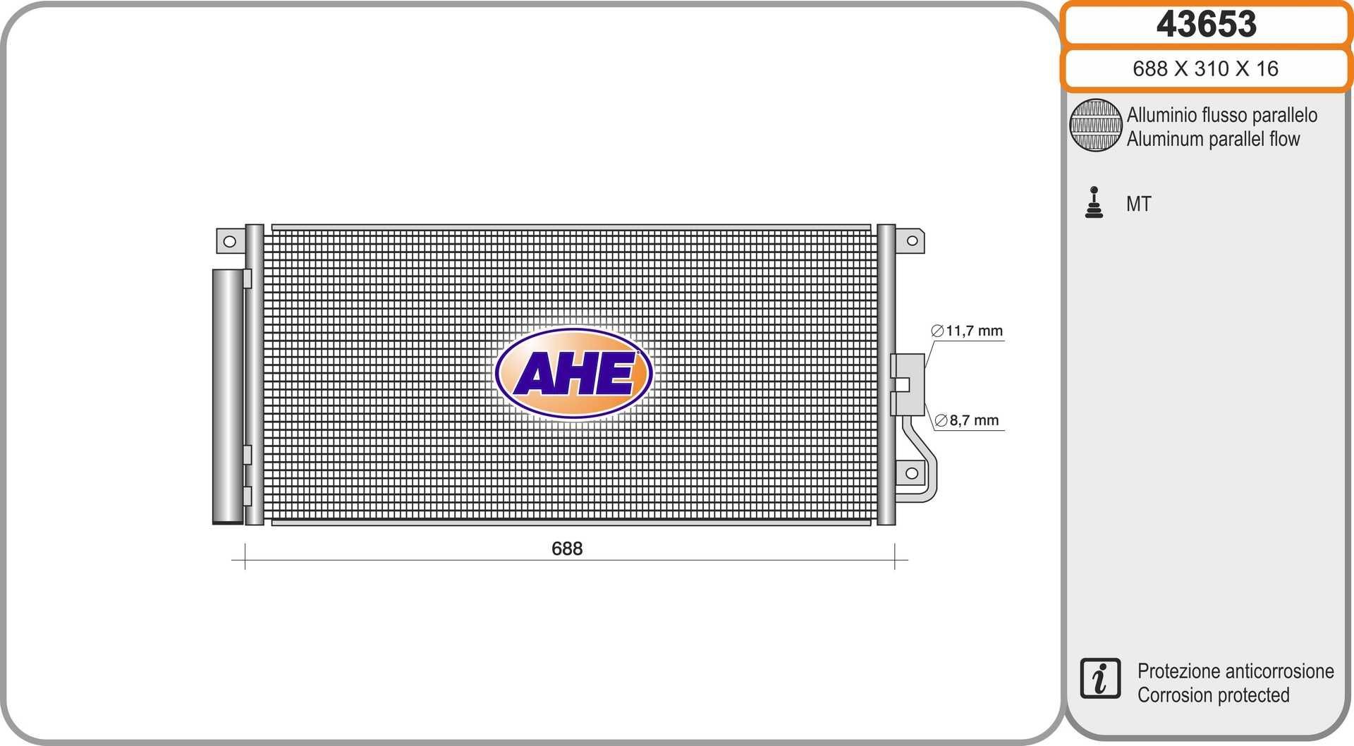 Condenser air conditioning AHE 688mm - 43653
