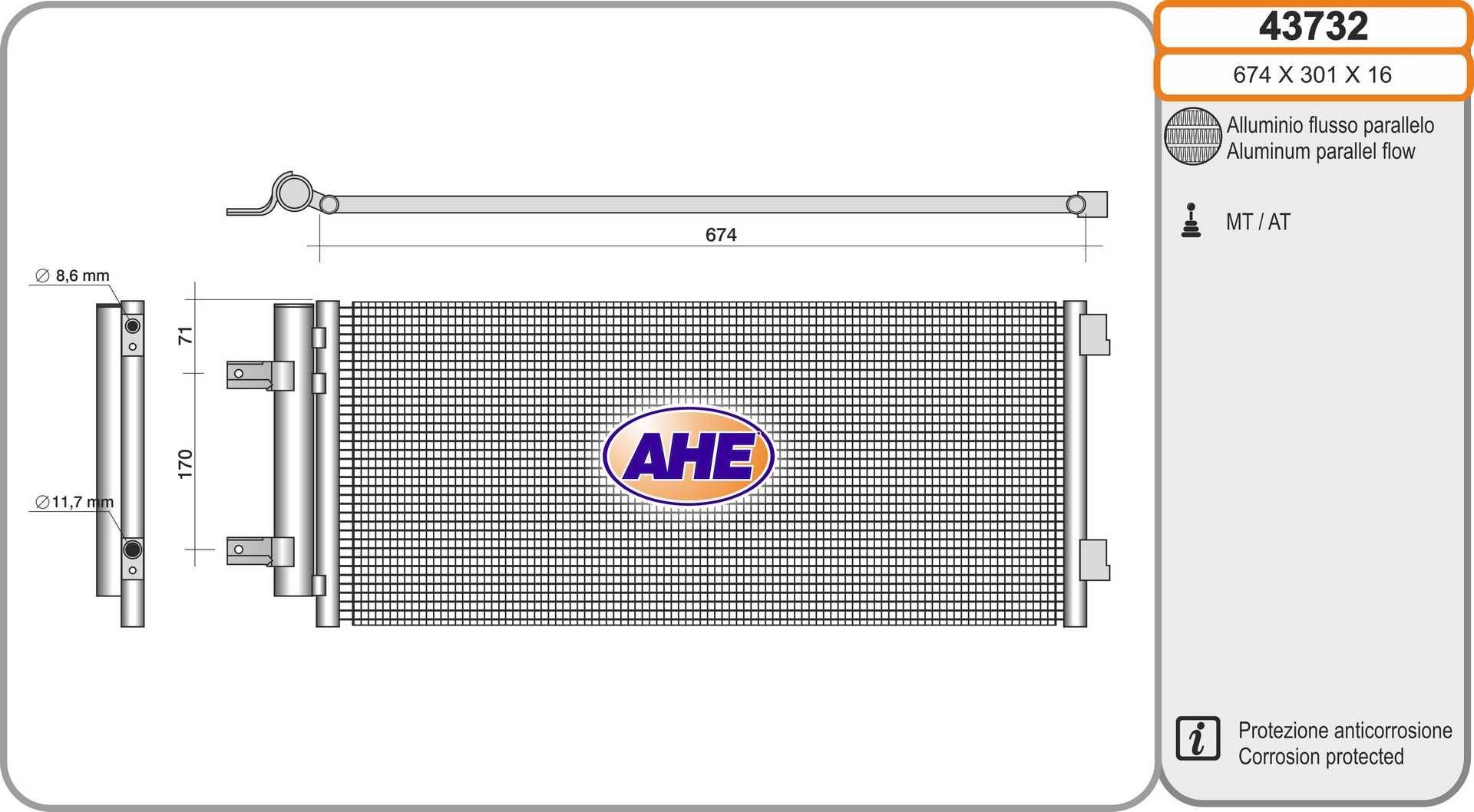 AHE 43732 Air conditioning condenser 39011385
