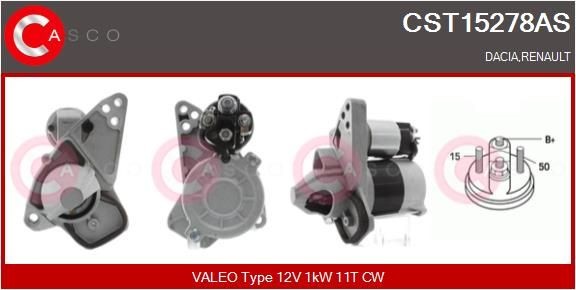CST15278AS CASCO Starter RENAULT 12V, 1kW, Number of Teeth: 11, CPS0070, M8, Ø 68 mm
