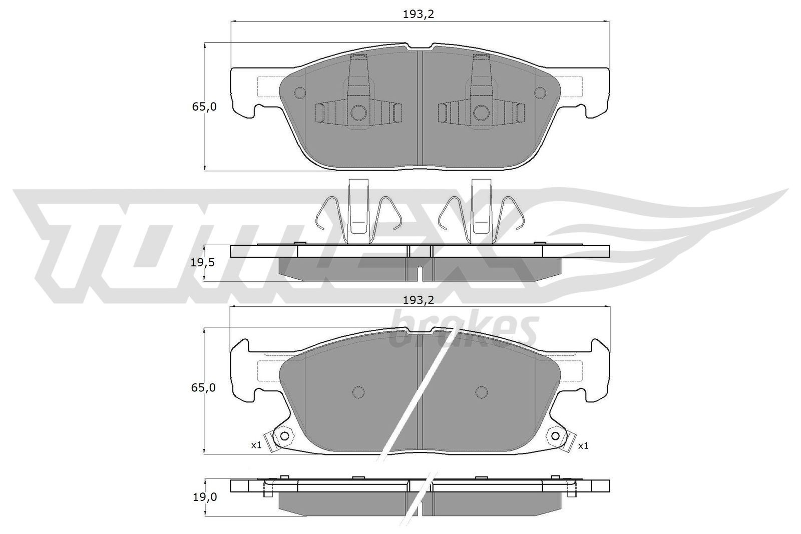 18-39 TOMEX brakes Front Axle, with acoustic wear warning Height: 65mm, Width: 193,2mm, Thickness 2: 19,5mm, Thickness: 19mm Brake pads TX 18-39 buy