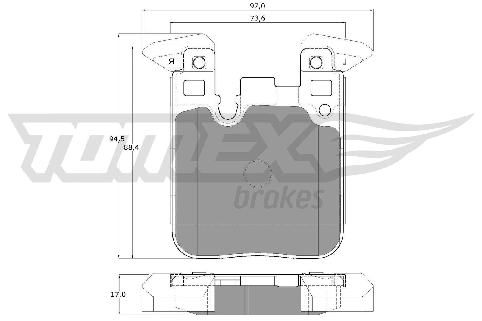 18-47 TOMEX brakes Rear Axle, prepared for wear indicator, with counterweights Height: 94,5mm, Width: 73,6mm, Thickness: 17mm Brake pads TX 18-47 buy