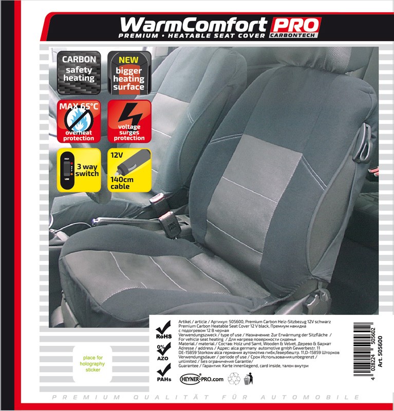 Heated car seat pad HEYNER WarmComfort Carbon 505600