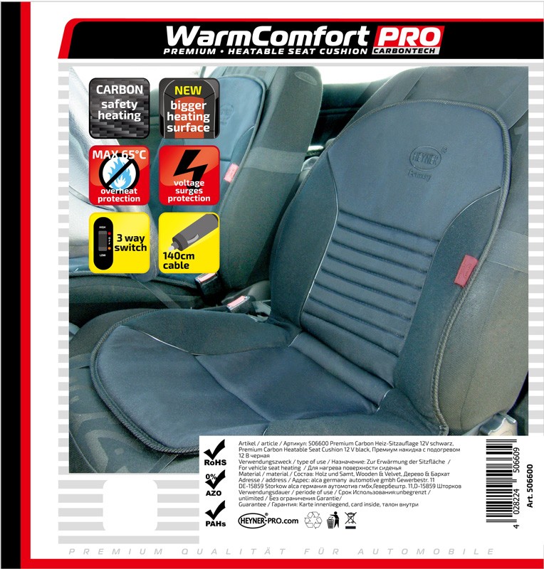 Heated seat cushion for car HEYNER WarmComfort Carbon 506600
