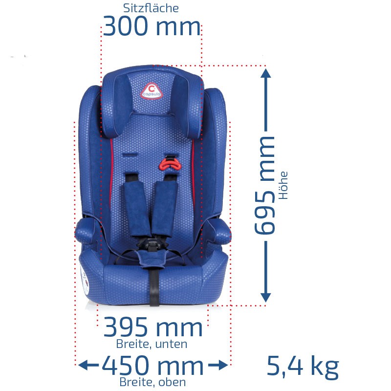 771040 capsula MT6 Kindersitz ohne Isofix, Gruppe 1/2/3, 9-36 kg,  5-Punkt-Gurt, 390 x 435 x 700, Blau, mitwachsend