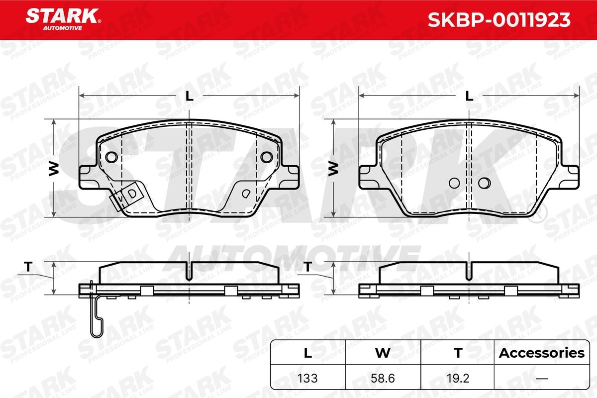 SKBP-0011923 Set of brake pads SKBP-0011923 STARK Front Axle, incl. wear warning contact