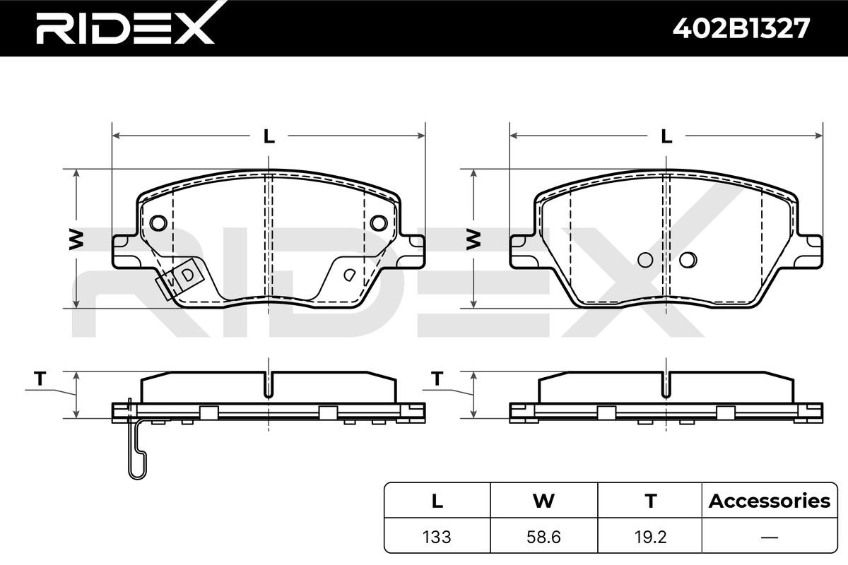 402B1327 Set of brake pads 402B1327 RIDEX Front Axle, incl. wear warning contact