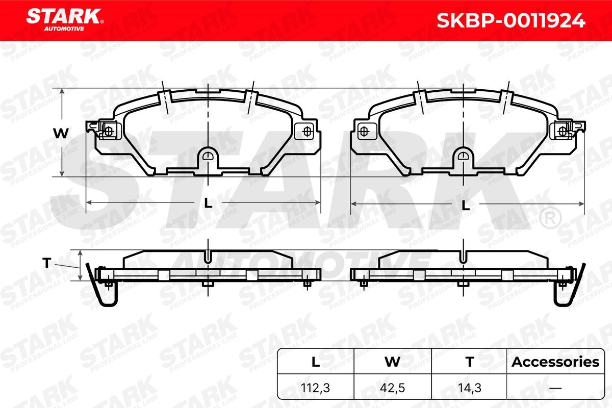 SKBP-0011924 Set of brake pads SKBP-0011924 STARK Rear Axle, with acoustic wear warning, with accessories