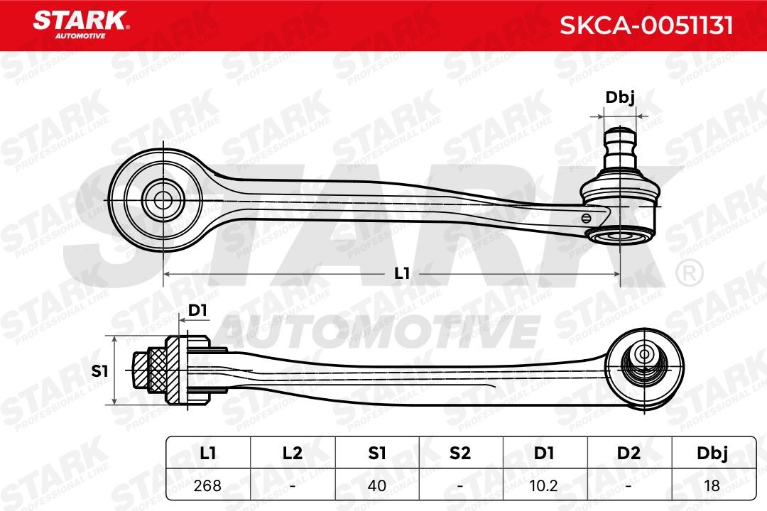 SKCA-0051131 Suspension wishbone arm SKCA-0051131 STARK with ball joint, Front Axle Right, Semi-Trailing Arm, Cone Size: 18,0 mm