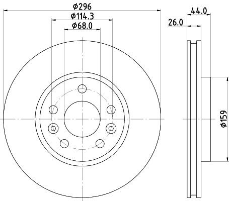 8DD 355 131-871 HELLA Brake rotors RENAULT 296x26mm, 05/07x114,3, internally vented, Coated