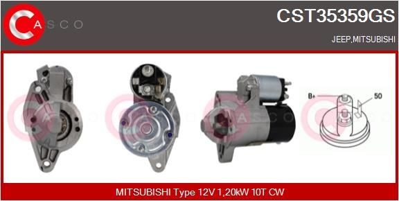 CST35359GS CASCO Starter JEEP 12V, 1,20kW, Number of Teeth: 10, CPS0060, M8, Ø 65 mm