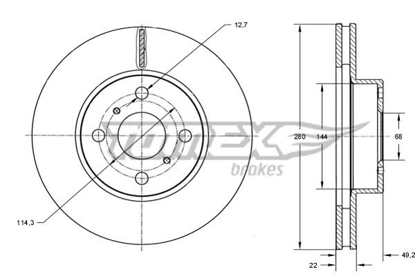 70-72 TOMEX brakes Front Axle, 280x22mm, 4x114,3, Vented, Painted Ø: 280mm, Num. of holes: 4, Brake Disc Thickness: 22mm Brake rotor TX 70-72 buy