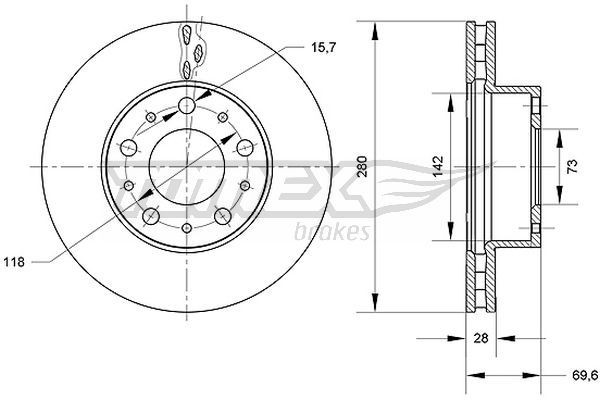 70-95 TOMEX brakes Front Axle, 280x28mm, 5x118, Vented, Painted Ø: 280mm, Num. of holes: 5, Brake Disc Thickness: 28mm Brake rotor TX 70-95 buy