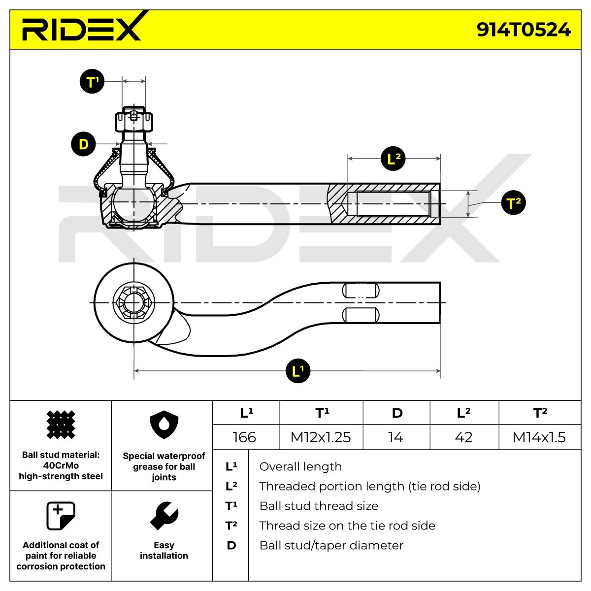 OEM-quality RIDEX 914T0524 Track rod end
