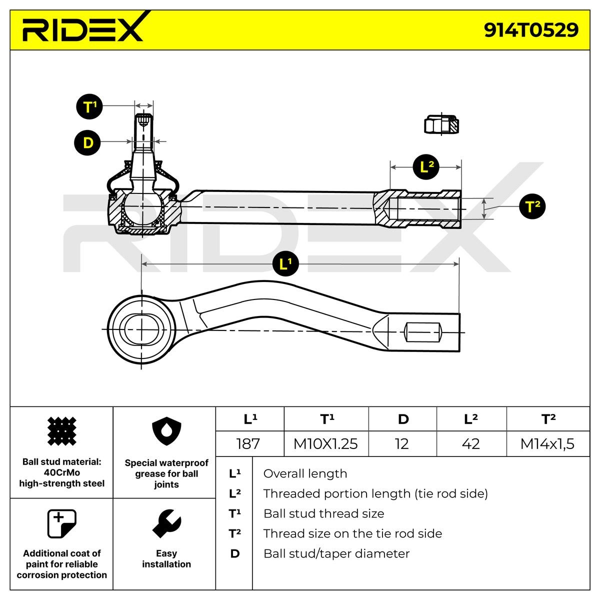 OEM-quality RIDEX 914T0529 Track rod end