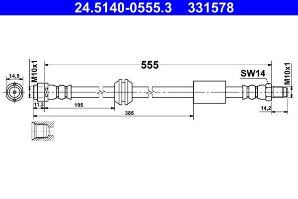 331578 ATE 555 mm, M10x1 Length: 555mm, Internal Thread: M10x1mm, External Thread: M10x1mm Brake line 24.5140-0555.3 buy