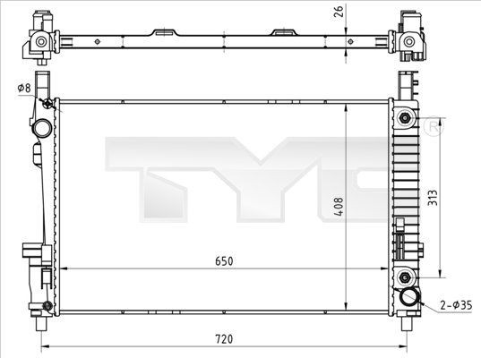 721-0020 TYC Radiators IVECO 650 x 408 x 26 mm, Brazed cooling fins