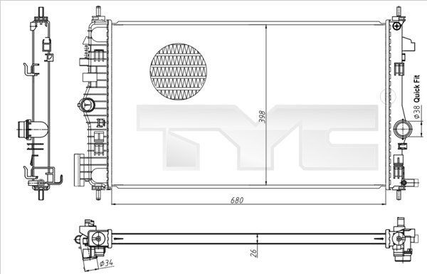 TYC 725-0047 Engine radiator 680 x 398 x 26 mm, Manual Transmission, Brazed cooling fins