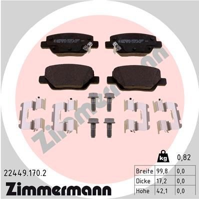 22449 ZIMMERMANN with acoustic wear warning, with bolts/screws, Photo corresponds to scope of supply, with sliding plate Height: 42mm, Width: 100mm, Thickness: 17mm Brake pads 22449.170.2 buy