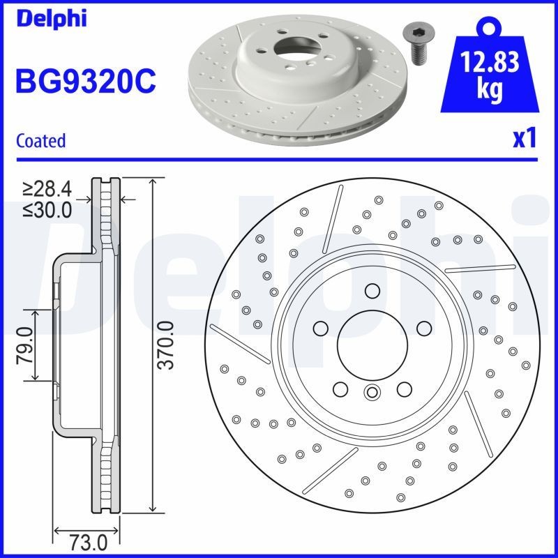 DELPHI BG9320C Brake disc 370x30mm, 5, Vented, Perforated, slotted/perforated, Coated, High-carbon