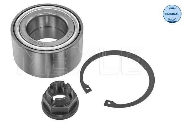 16-14 650 0023 MEYLE Wheel bearings DACIA Front Axle, with attachment material, with integrated magnetic sensor ring, 77 mm, Ball Bearing