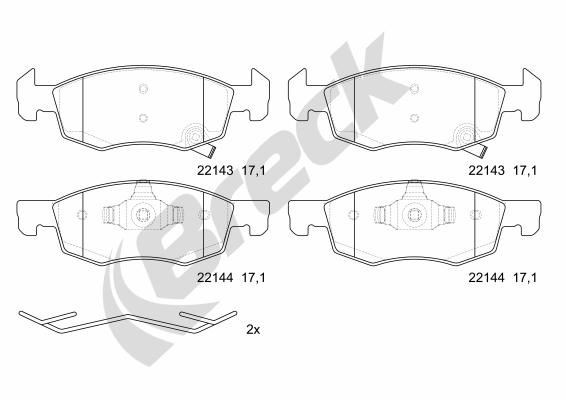 BRECK 22143 00 702 00 Brake pad set with acoustic wear warning, with accessories