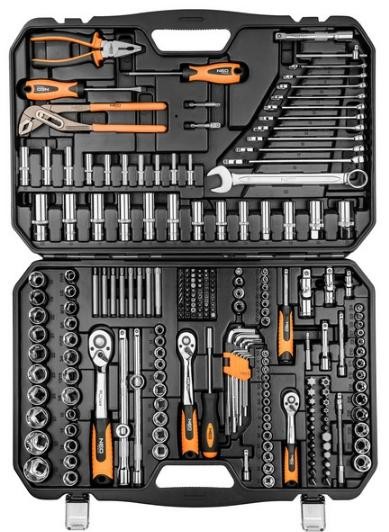 08-681 NEO TOOLS Tool kit Number of tools: 233, Spanner Size:  3.5,4,4.5,5,5.5,6, 6.5,7,8,9,10,11,12, 13,14,15,16,17,18,  19,20,21,22,23,24, 27,30,32 mm, E4,E5,E6,E7,E8, E10,E11,E12,E14,  E16,E18,E20,E22,E24, Square Drive Tang Size: 12.5 (1/2), 10 (3/8
