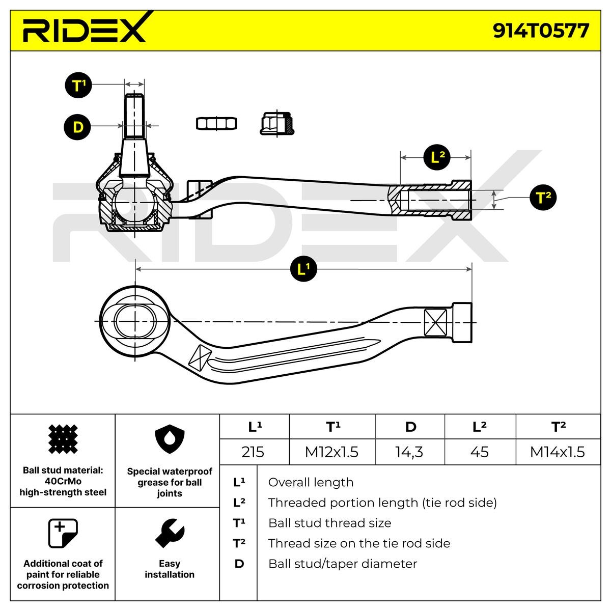 OEM-quality RIDEX 914T0577 Track rod end