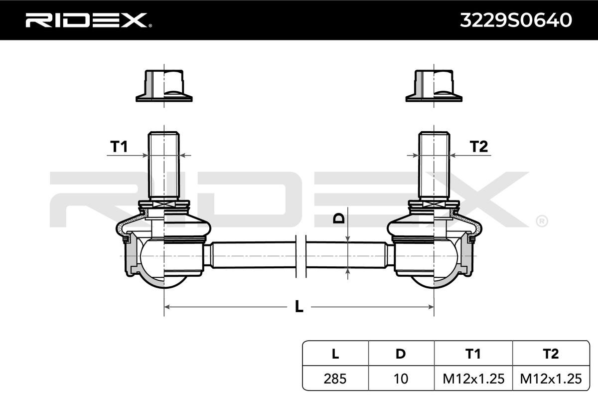 3229S0640 Anti-roll bar linkage 3229S0640 RIDEX Front axle both sides, 285mm, M12x1,25