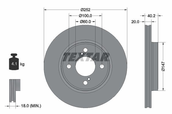 98200 3037 0 1 PRO TEXTAR 252x20mm, 04/06x100, internally vented, Coated Ø: 252mm, Brake Disc Thickness: 20mm Brake rotor 92303703 buy