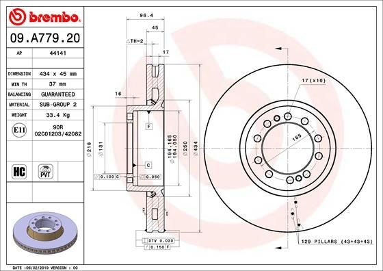 BREMBO 09.A779.20 Bremsscheibe für VOLVO FE II LKW in Original Qualität