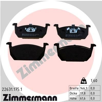 22631 ZIMMERMANN Photo corresponds to scope of supply Height: 62mm, Width: 146mm, Thickness: 18mm Brake pads 22631.175.1 buy