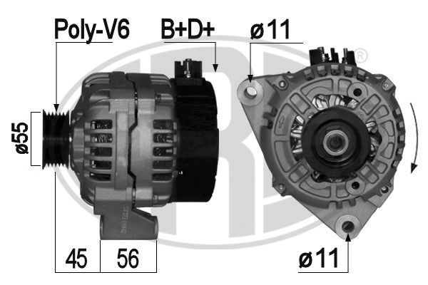 Alternator ERA 14V, 90A, B+D+, Ø 55 mm - 209063A