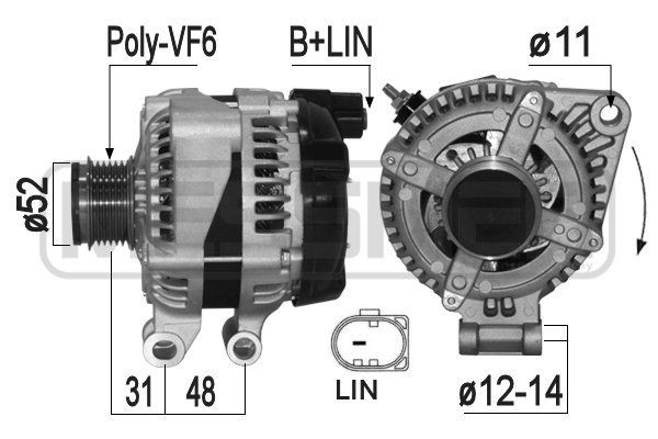 ERA 209331A Alternator 14V, 150A, B+LIN, Ø 52 mm