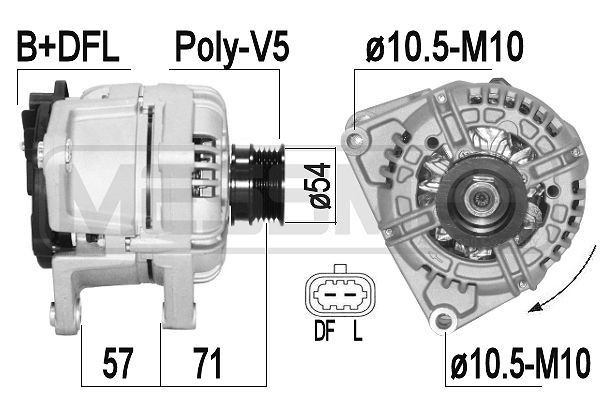 ERA 209332A Alternator 14V, 120A, B+DFL, Ø 54 mm