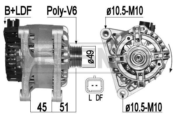 ERA 209438A Alternator 14V, 90A, B+LDF, Ø 49 mm