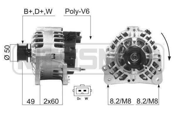 210224A ERA Generator VW 14V, 90A, B+D+W, Ø 50 mm