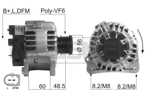 210247A ERA Generator VW 14V, 120A, B+L,DFM, Ø 56 mm