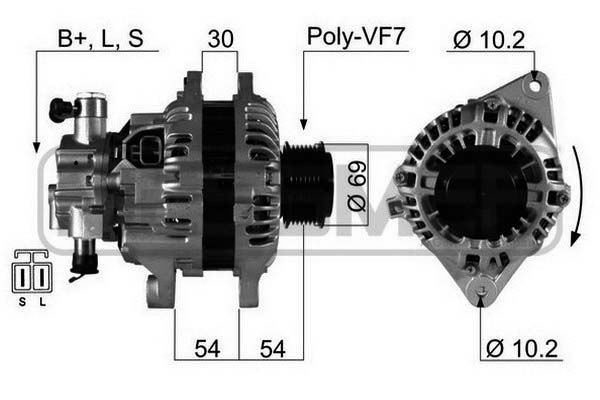 ERA 210381A Alternator 14V, 110A, B+LS, incl. vacuum pump, Ø 69 mm