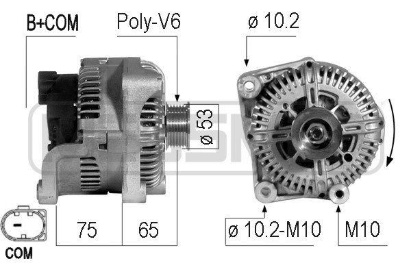 ERA 210735A Alternator 14V, 170A, B+COM, Ø 53 mm