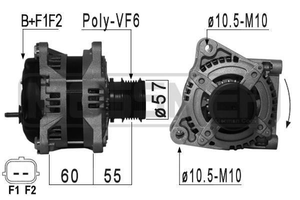 ERA 210883A Alternator 14V, 160A, B+ F1F2, Ø 57 mm