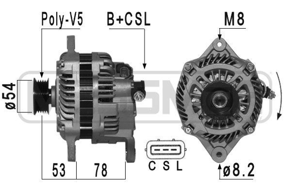 210955A ERA Generator CHRYSLER 14V, 110A, B+CSL, Ø 54 mm