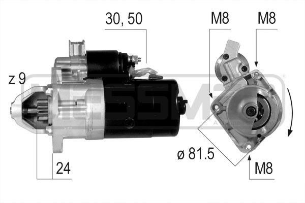 ERA 220165A Starter motor 12V, 2,2kW, Number of Teeth: 9, 30-50, Ø 82 mm