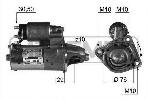 ERA 220172A Starter motor 12V, 1,1kW, Number of Teeth: 10, 30-50, Ø 76 mm
