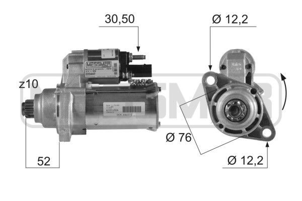 ERA 220447A Starter motor 12V, 1,1kW, Number of Teeth: 10, 30-50, Ø 76 mm